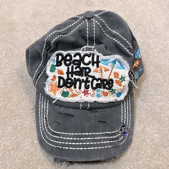 4350 District Cotton Beach Hair Don’t Care Distressed Destroyed Adjustable Hat - Picture 1 of 3